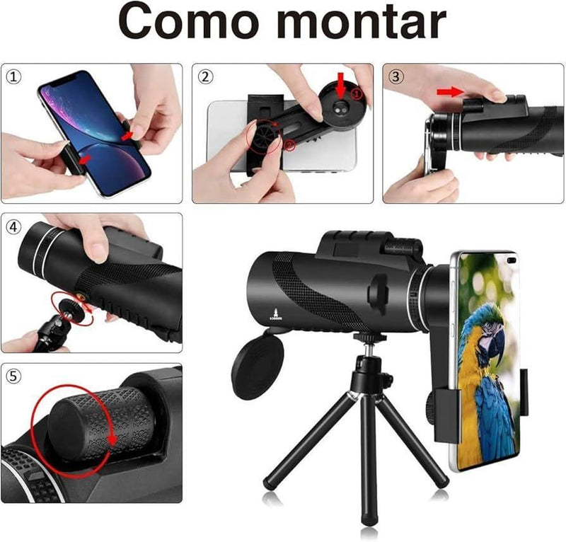 Monoscópio Portátil Monocular Zoom C/ Tripé 40x60 Para Celular