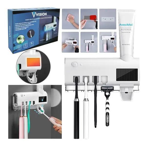 Dispenser Para Escova de Dentes e Esterilizador Com Luz UV Antibacteriano