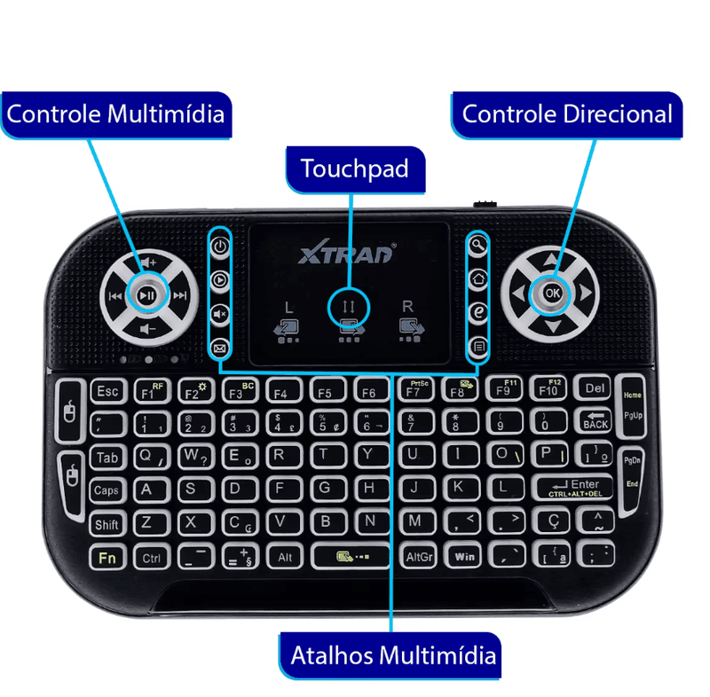 Mini Teclado Sem Fio Wireless Iluminado para Tv Box e Smart