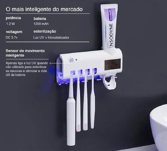 Dispenser Para Escova de Dentes e Esterilizador Com Luz UV Antibacteriano