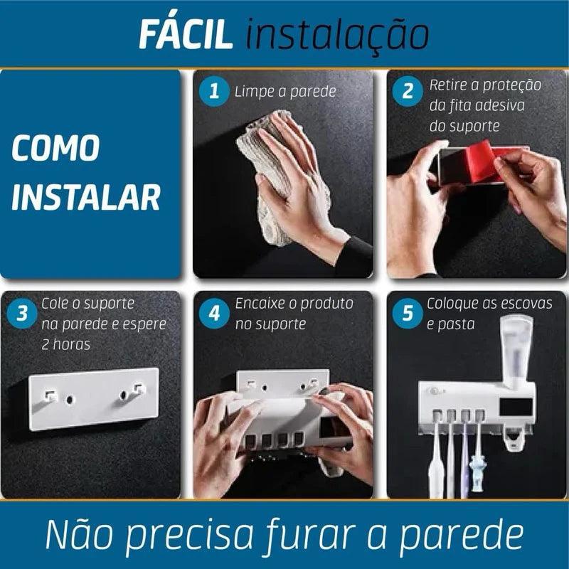 Dispenser Para Escova de Dentes e Esterilizador Com Luz UV Antibacteriano